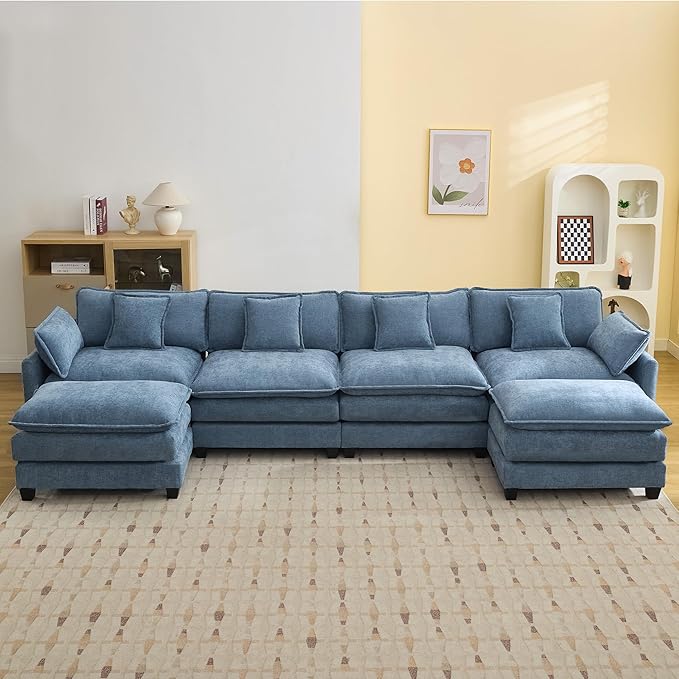 147'' Sectional Cloud Deep Seat Couch, Oversized Chenille U Shaped Sectional