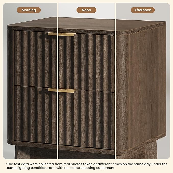 Fluted Nightstand Set of 2, Modern End Table
