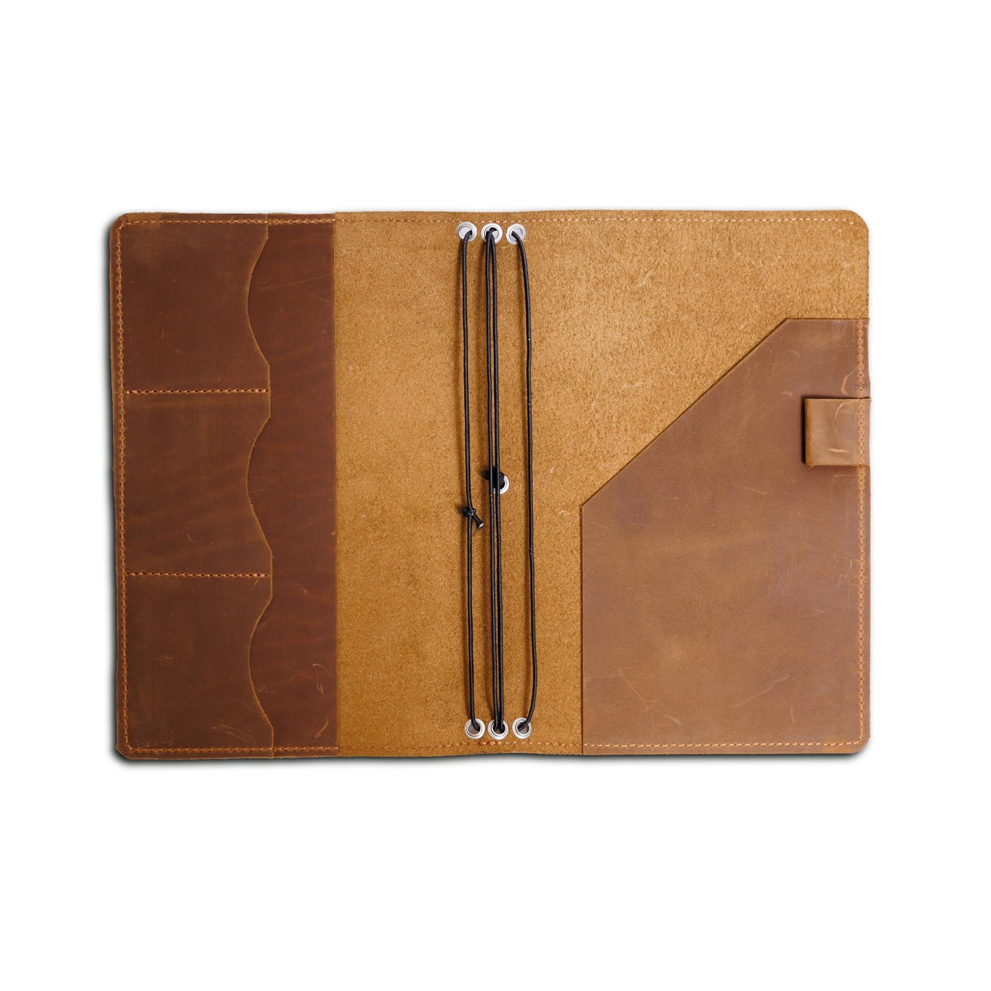 OMBUO Leather Travelers Notebook A5 – Full Grain Handmade Notebook Cover with Card Slots, Pen Loop & Elastic Bands – Refillable Planner for Work, Study & Travel (Notebook Not Included), Caramel Brown
