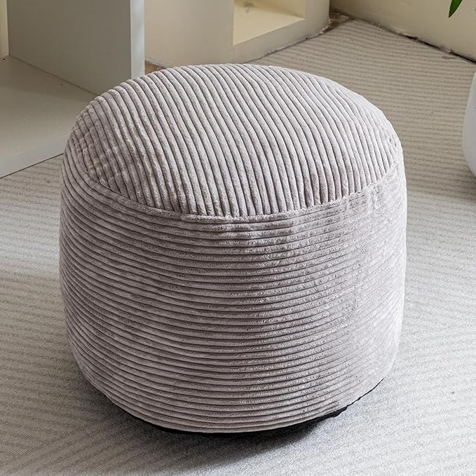 HIGOGOGO Round Stuffed Pouf Ottoman, Corduroy Poufs