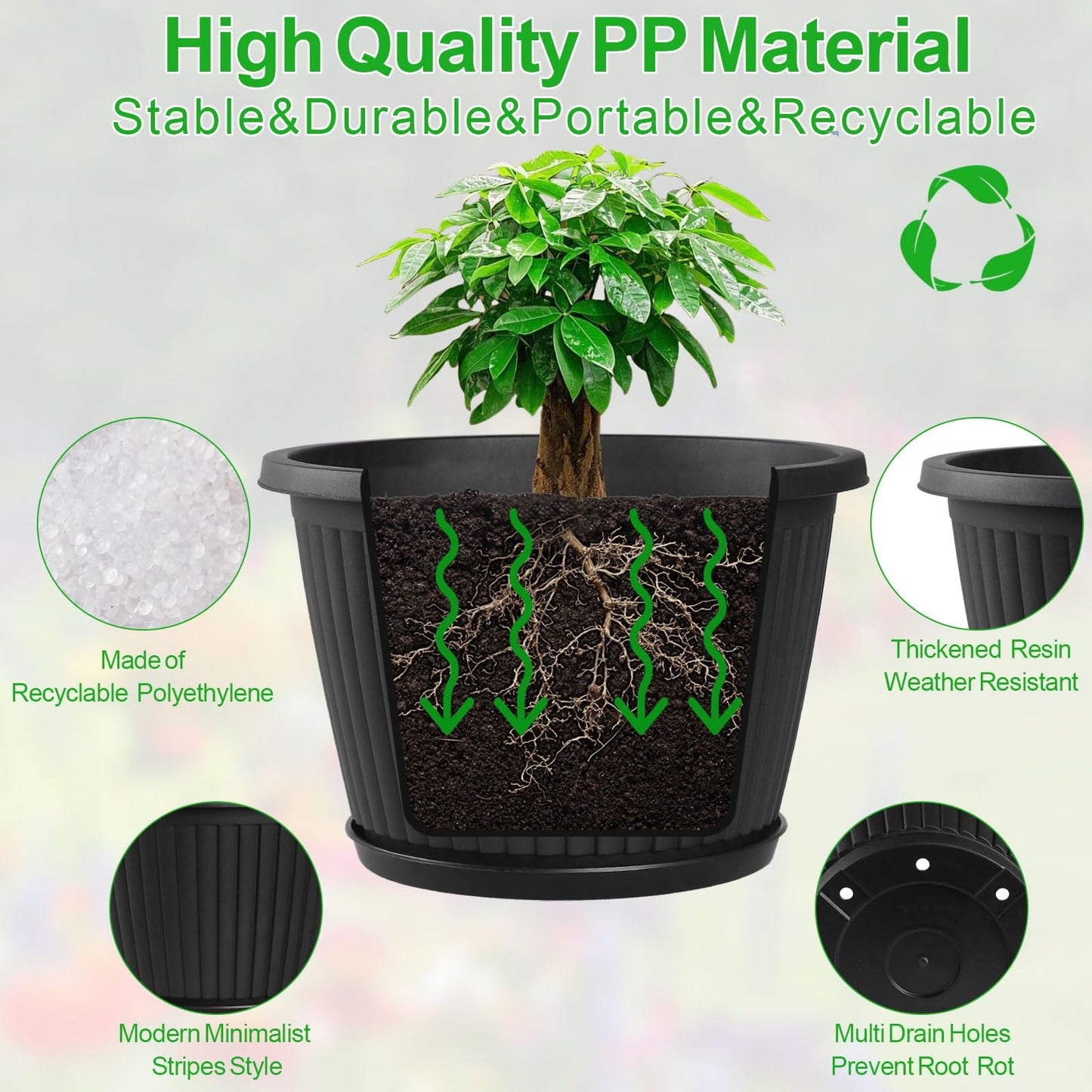 Fodetyff 12-inch-Plastic-Plant-Pots-with-Saucer, Flower Pots Containers for Indoor Outdoor Plants, Large Resin Planter with Drainage Holes and Saucers for Snake Plant Monstera