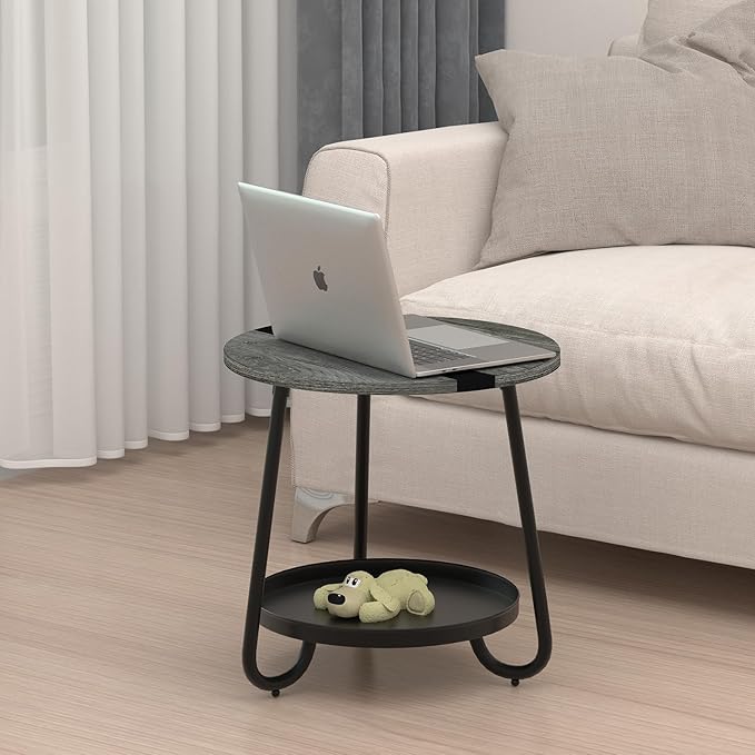 2 Tier Coffee Table in Living Room, Industrial Style Round Coffee Table