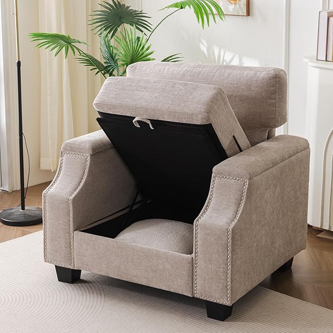 Oversized Accent Chair with Seat Storage, Comfy Living Room Chairs with Armrest