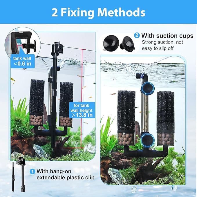 hygger Aquarium Double Sponge Filter: Upgraded Sponge Filter with Larger Filtration Area, Come with Extendable Clip, 2 Spare Biochemical Sponges, Bioceramic Balls, for Freshwater Saltwater Tank - M