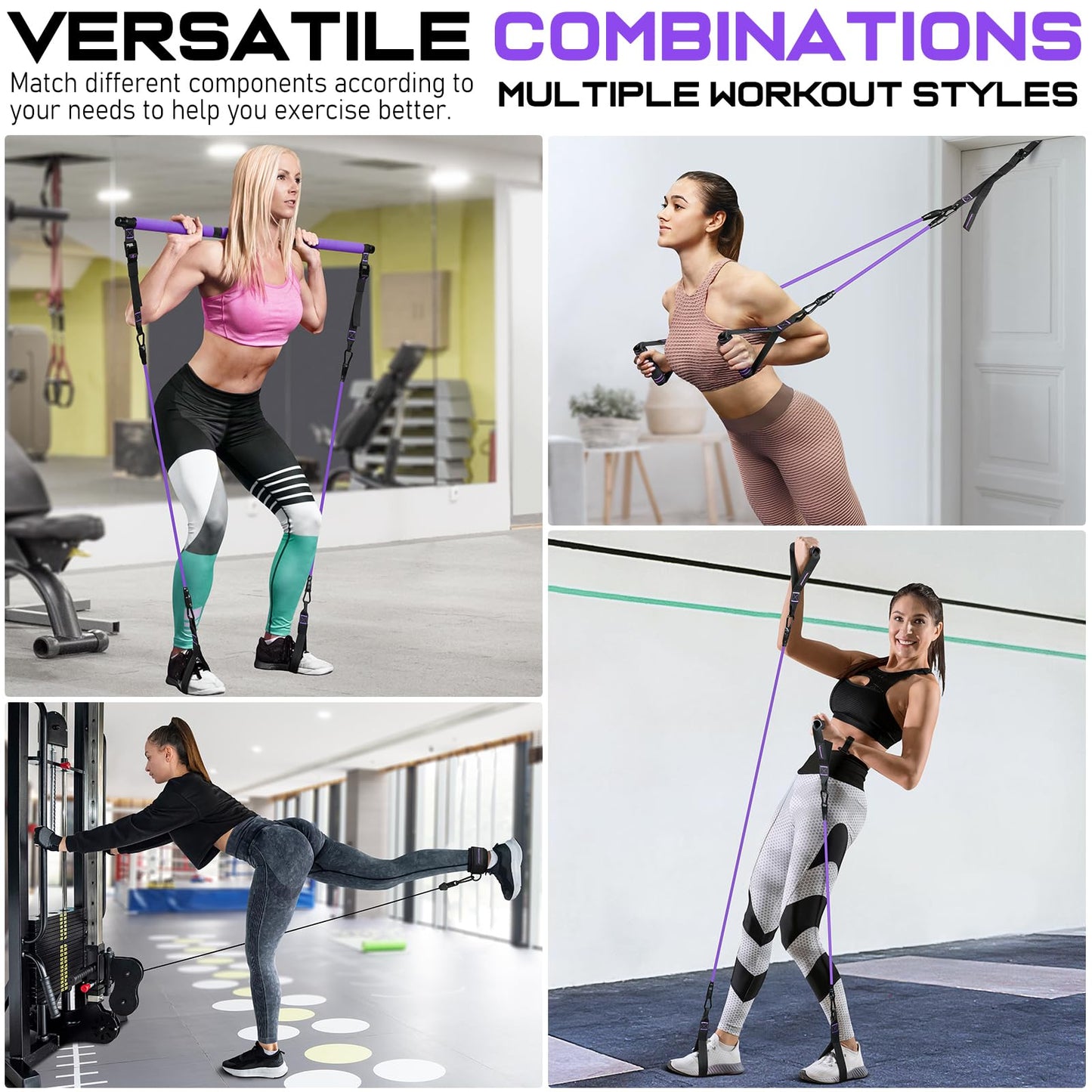Pilates Bar Kit with Resistance Bands, Multifunctional Pilates Bar for Women & Men with Heavy-Duty Metal Adjustment Buckle, Pilates Home Equipment for Full BodyWorkouts