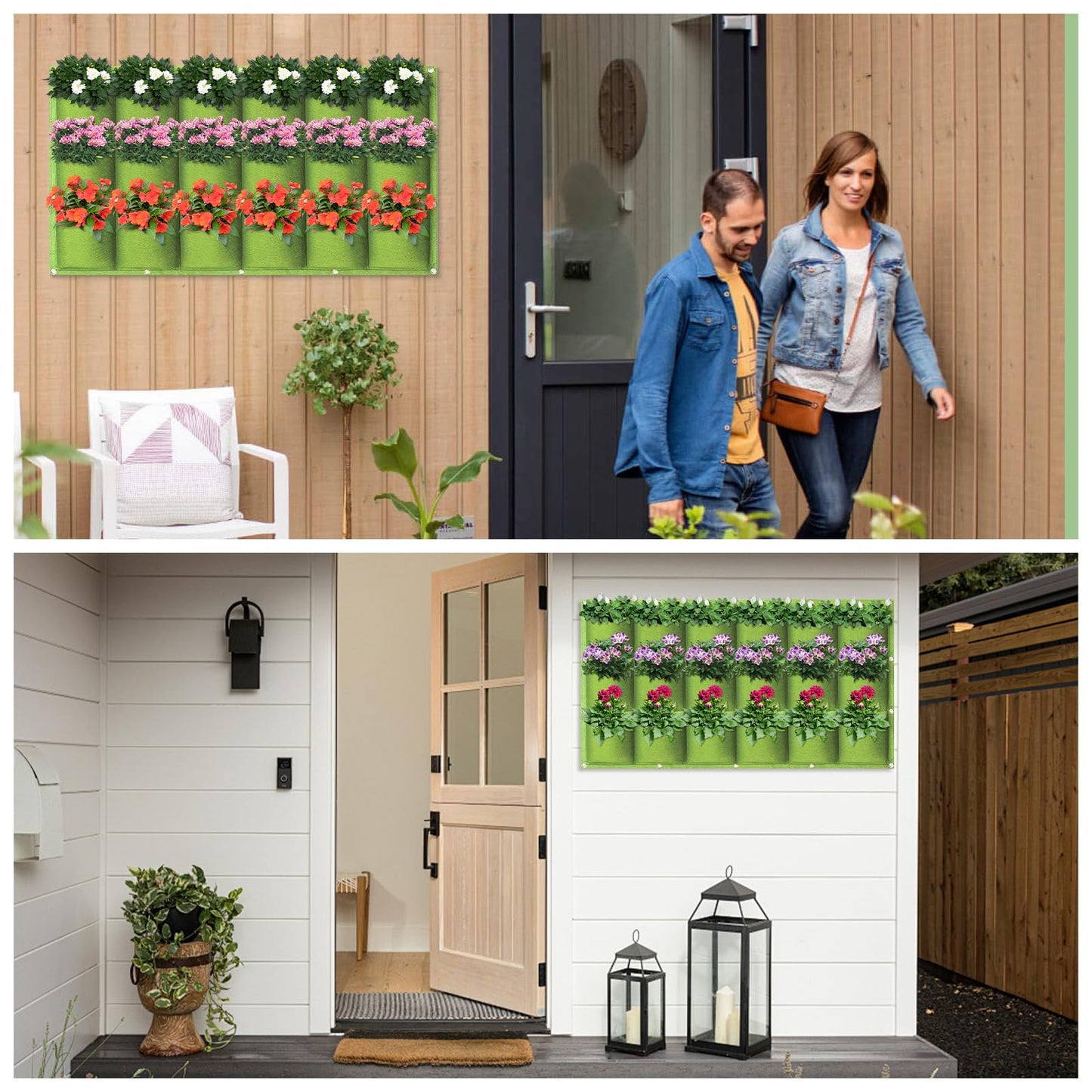LITLANDSTAR 18 Pockets Hanging Grow Bags, 2 Pack Horizontal Wall Planter Plant Grow Bags Outdoor Indoor Hanging Planter for Balcony/Railing/Fence/Yard/Garden/Home Decoration, Green