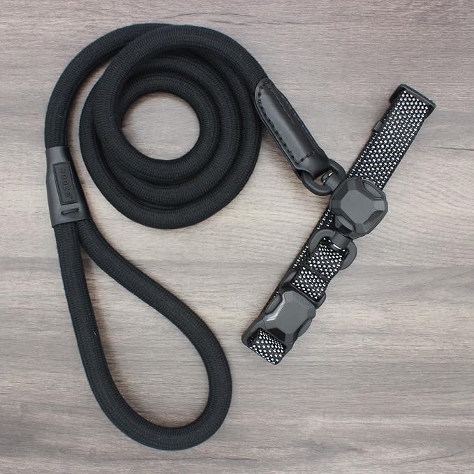 Quick Clip Dog Collar & Rope Leash Set, Sand Small – Magnetic Buckle, Reflective