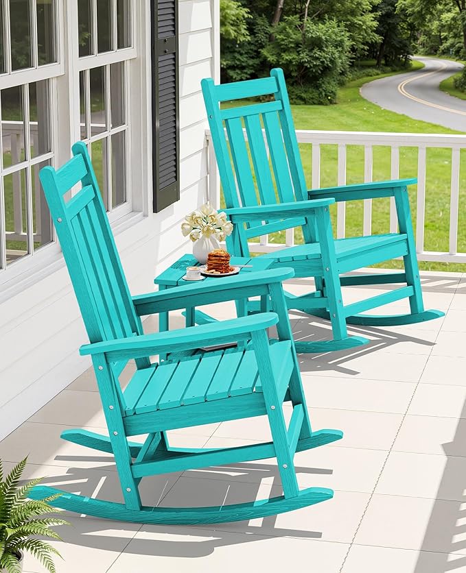 KINGYES Oversized Outdoor Rocking Chair Set of 2, All-Weather Patio Rocking