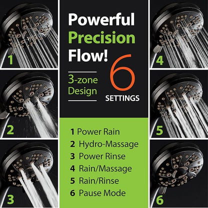 AquaDance High Pressure 6-Setting Oil Rubbed Bronze Handheld Shower Head with Stainless Steel Hose. Officially Independently Tested to Meet Strict US Quality & Performance Standards!