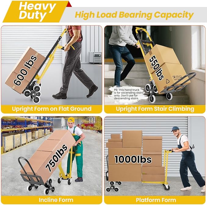 4-in-1 Hand Truck Dolly Heavy Duty Industrial Convertible, 1000 LBS Stair