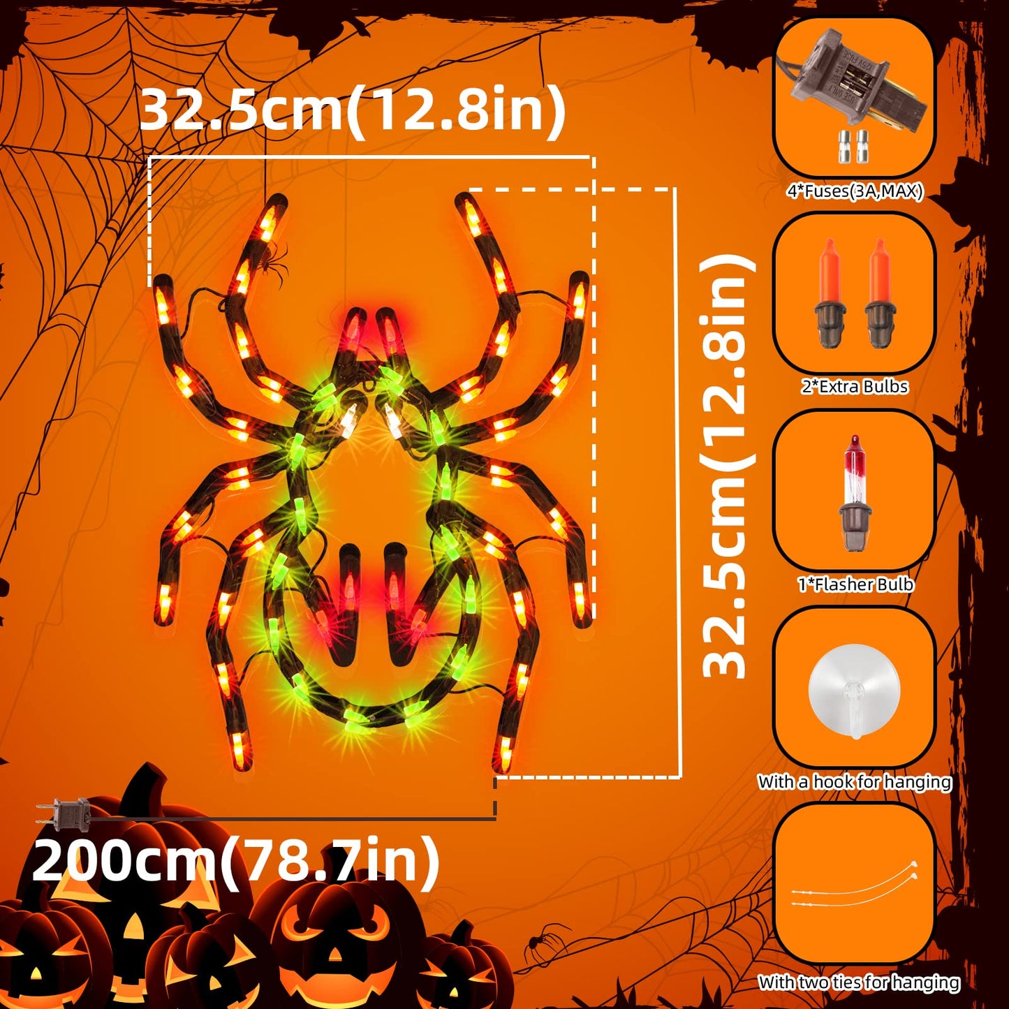 JUSTPRO 12.8" Lighted Spider Halloween Window Silhouette Decoration,Halloween Lighted Window Decoration,Hanging Light Up Holiday Ornament(Spider Light)