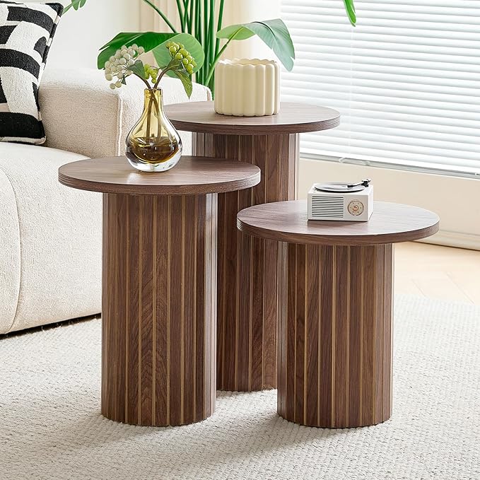 Round Nesting Coffee Table Set of 3 Mid Century Modern Wood Round Coffee Tables