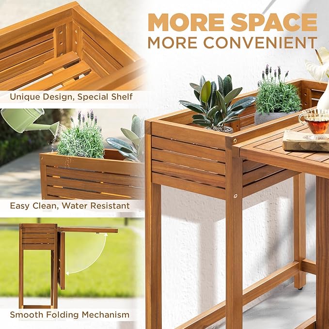 IDZO Natural 3-Piece Bistro Set: Foldable 400lbs Chairs, 220lbs Shelf Table