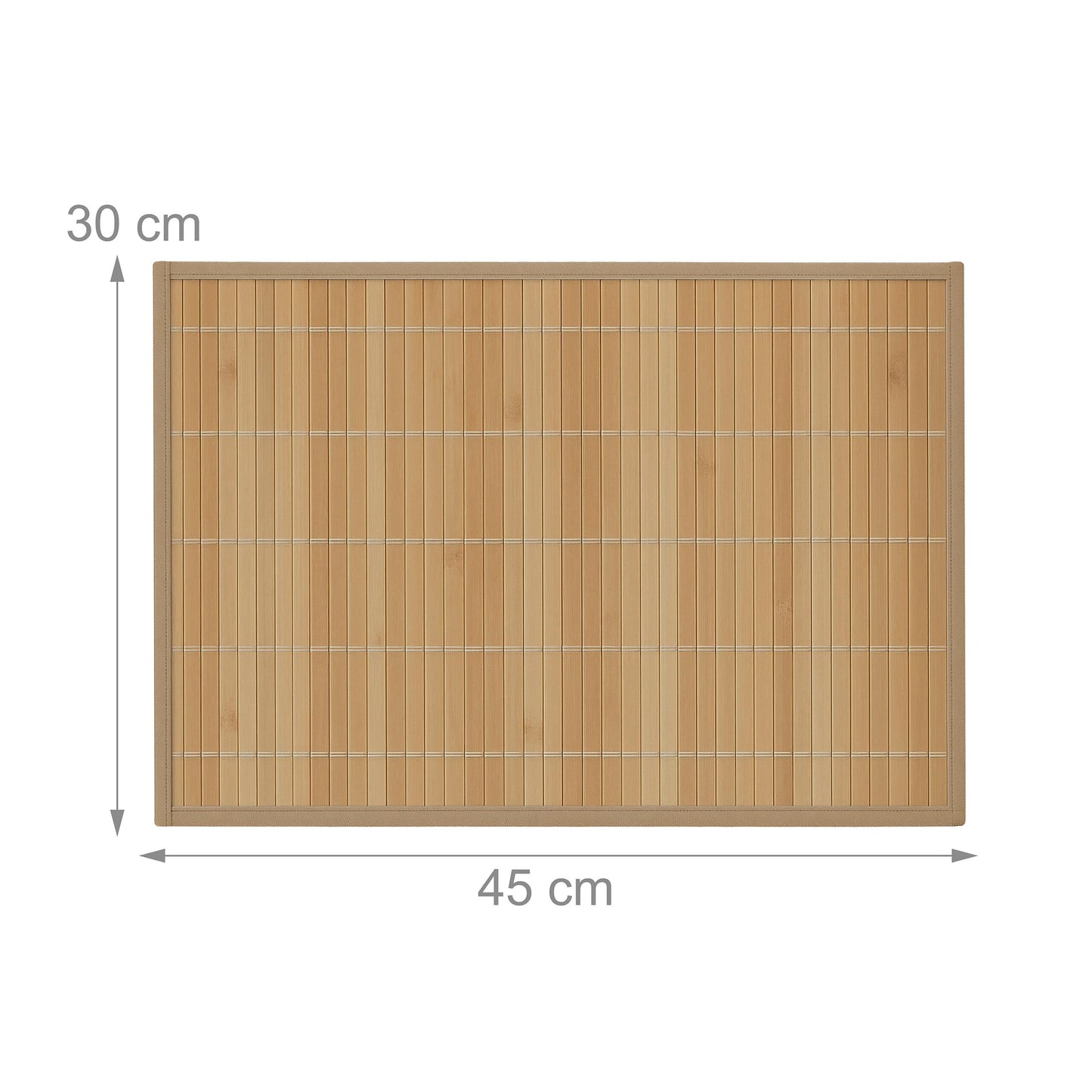 Relaxdays Table Set of 6 Place Mats, Bamboo, 6 Non-Slip Placemats, Washable, 30 x 45 cm, Natural Brown, Wood, 30 x 45 x 0.3 cm