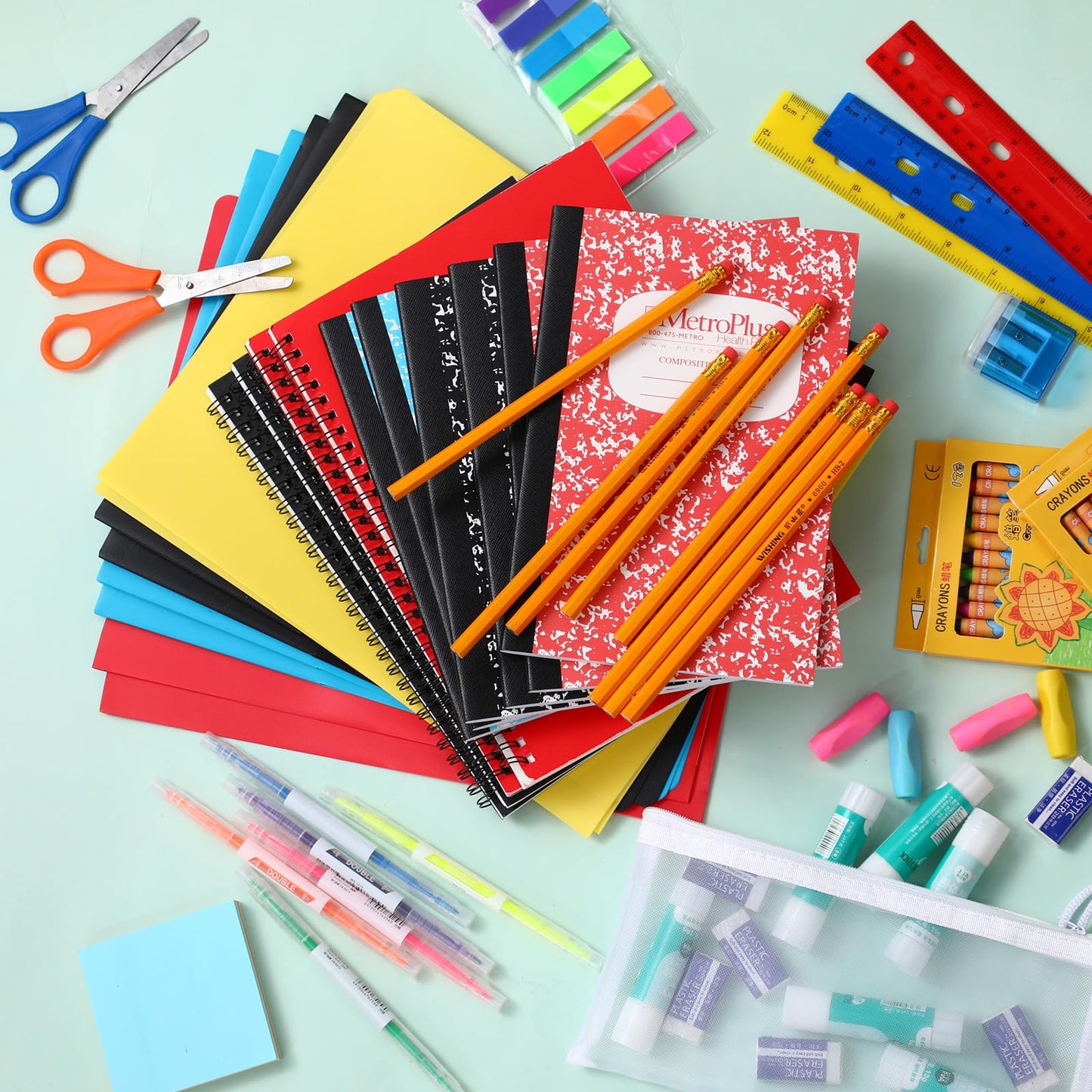 Gilprop 352 Pcs School Supply Kit 4 Set Back to School Supplies for Students Essential Bundle Kit Include Pencil Notebook Ruler Glue Scissor Sticky Note Eraser Pencil Sharpener