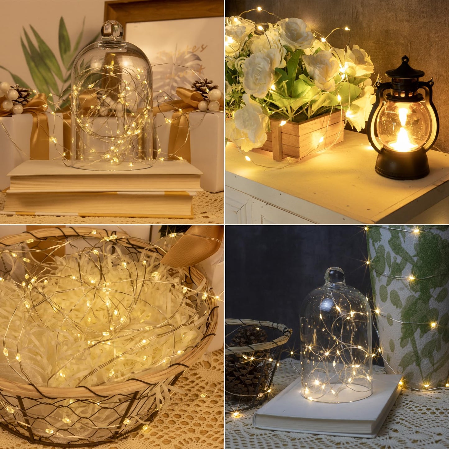 ZELUXDOT Fairy Lights Plug in,4Pack 100FT 300LEDs Waterproof Led String Lights,8Modes Remote Twinkle Light for Outdoor Indoor Christmas Wedding Birthday Garden Party Decorations,Silver Wire,Warm White