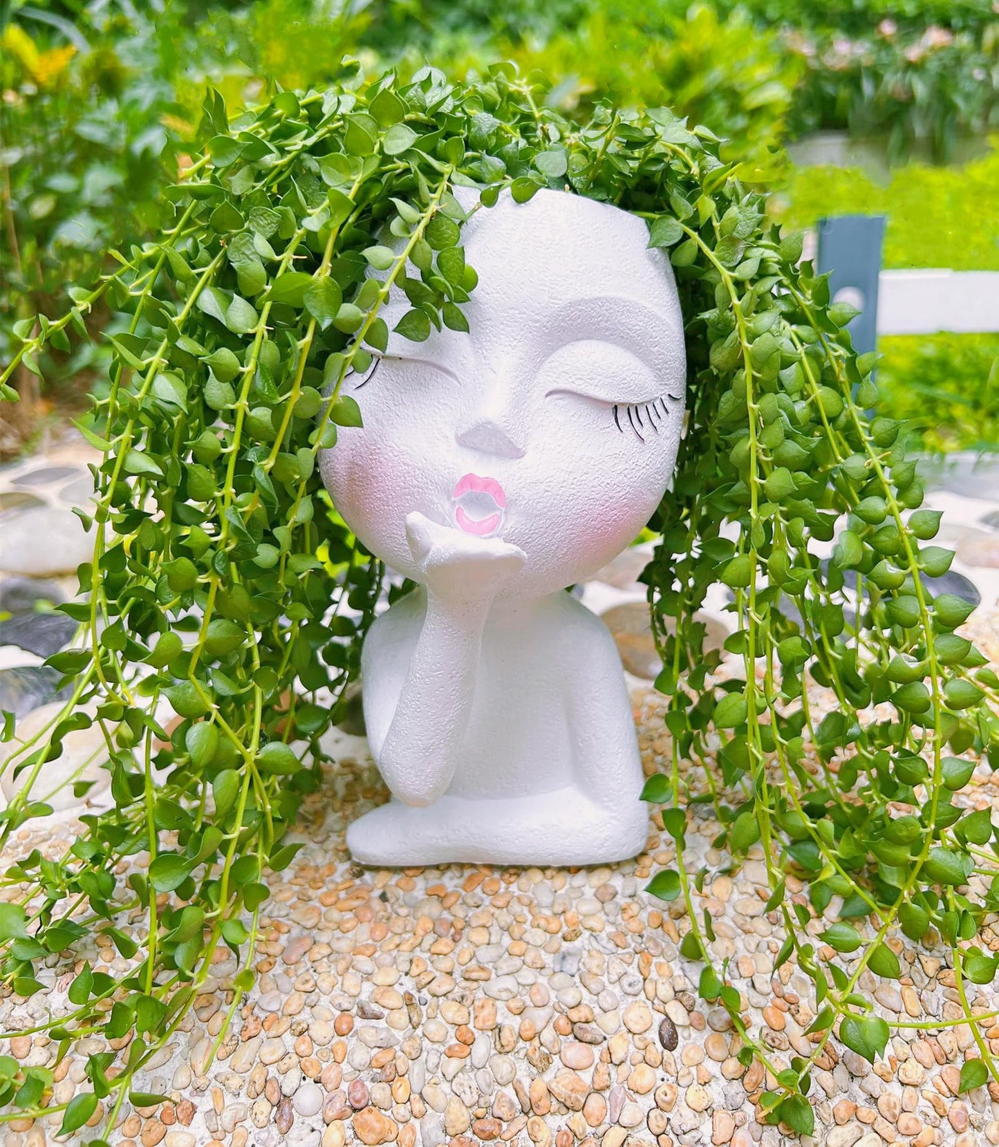 EylbKey Handmade Face Flower Pots Standing Air Kiss Head Planter Pot for Trailing Plants Cute Succulent Planter Resin Planters Funny Face Planters with Anti-Friction Pads White 1Pack
