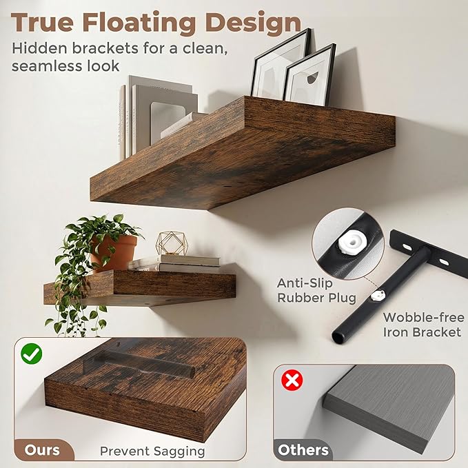 12 inch Deep Floating Shelves for Wall, 72 inch Wide Engineered Wood Wall