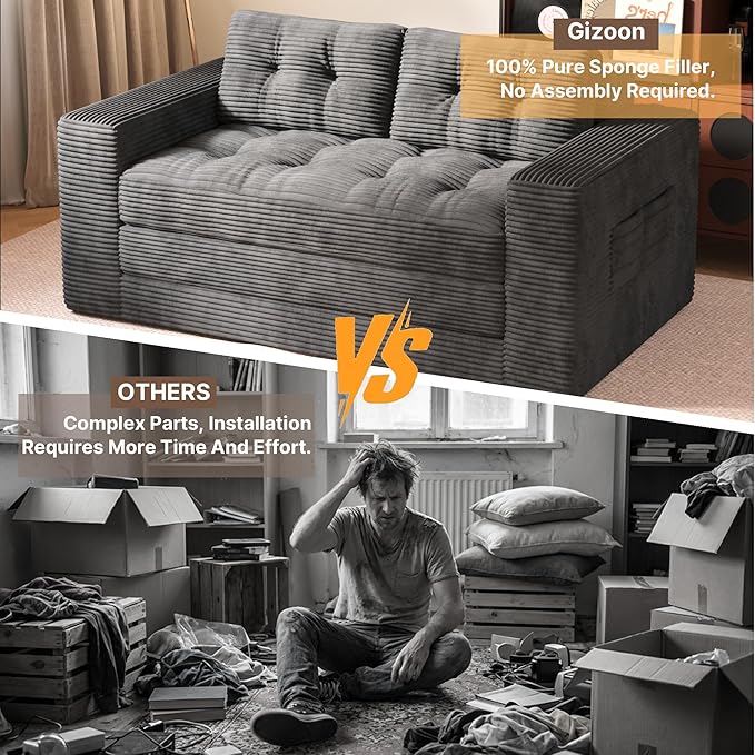 Gizoon Boneless Convertible Floor Sofa Bed, Corduroy 2 Seater Lounge Sleeper