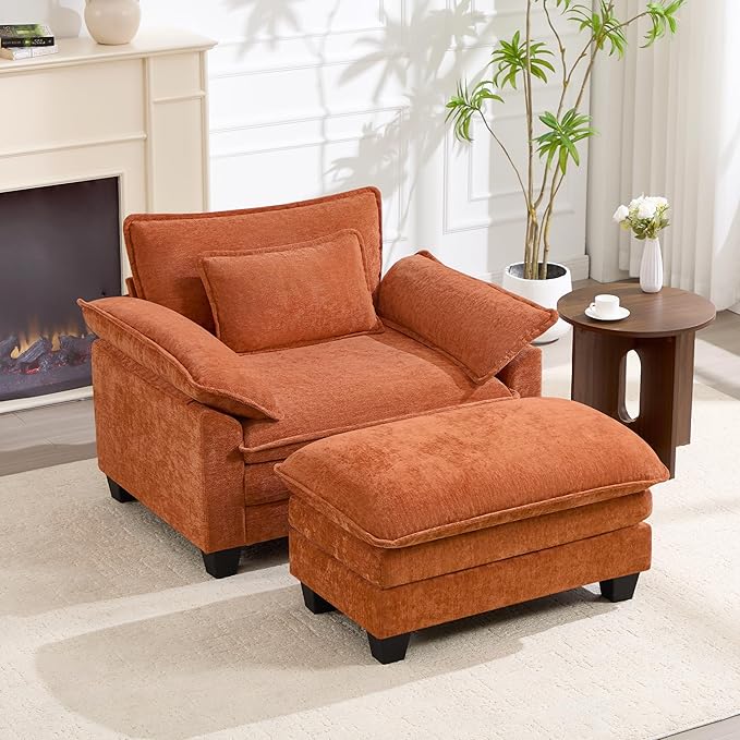 Oversized Accent Chairs with Ottoman Set of 2, Modern Comfy Reading Chair