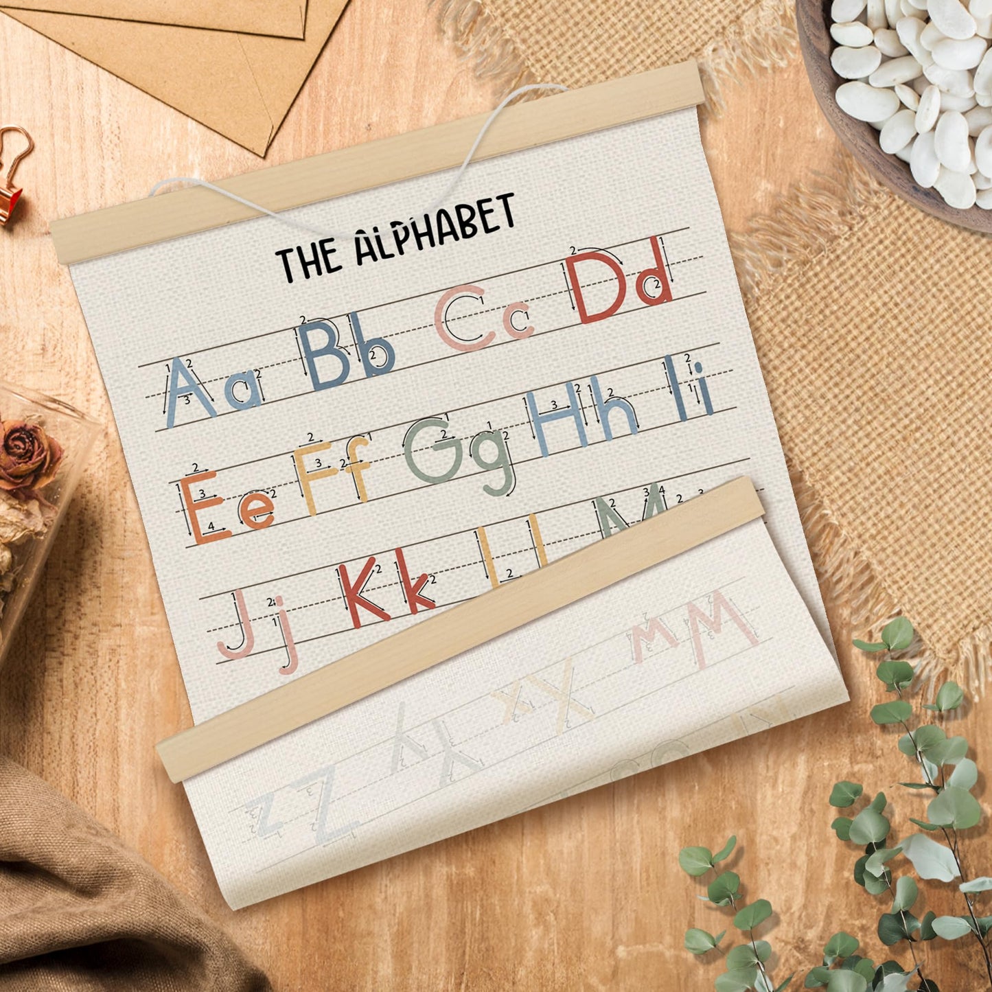 MOTERMATE Boho Alphabet Numbers Poster Hanger Frame, Alphabet Numbers Educational Wall Hanging Decor Art Framed for Kids Nursery Room Classroom, Nursery Wall Poster Prints, 12x16 Inch Set of 2
