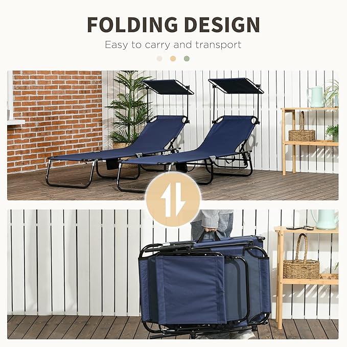 Outsunny Folding Chaise Lounge Pool Lounge Chairs Set of 2, Outdoor Sun Tanning