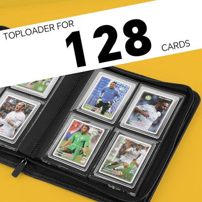 Toploader Binder, 4 Pocket Trading Card Binder Holds 128 Top Loaders, Premium Zipper Card Storage Case with Double-Sided Pockets for 3x4'' Toploaders, TCG, MTG, Sports Cards.(light blue)