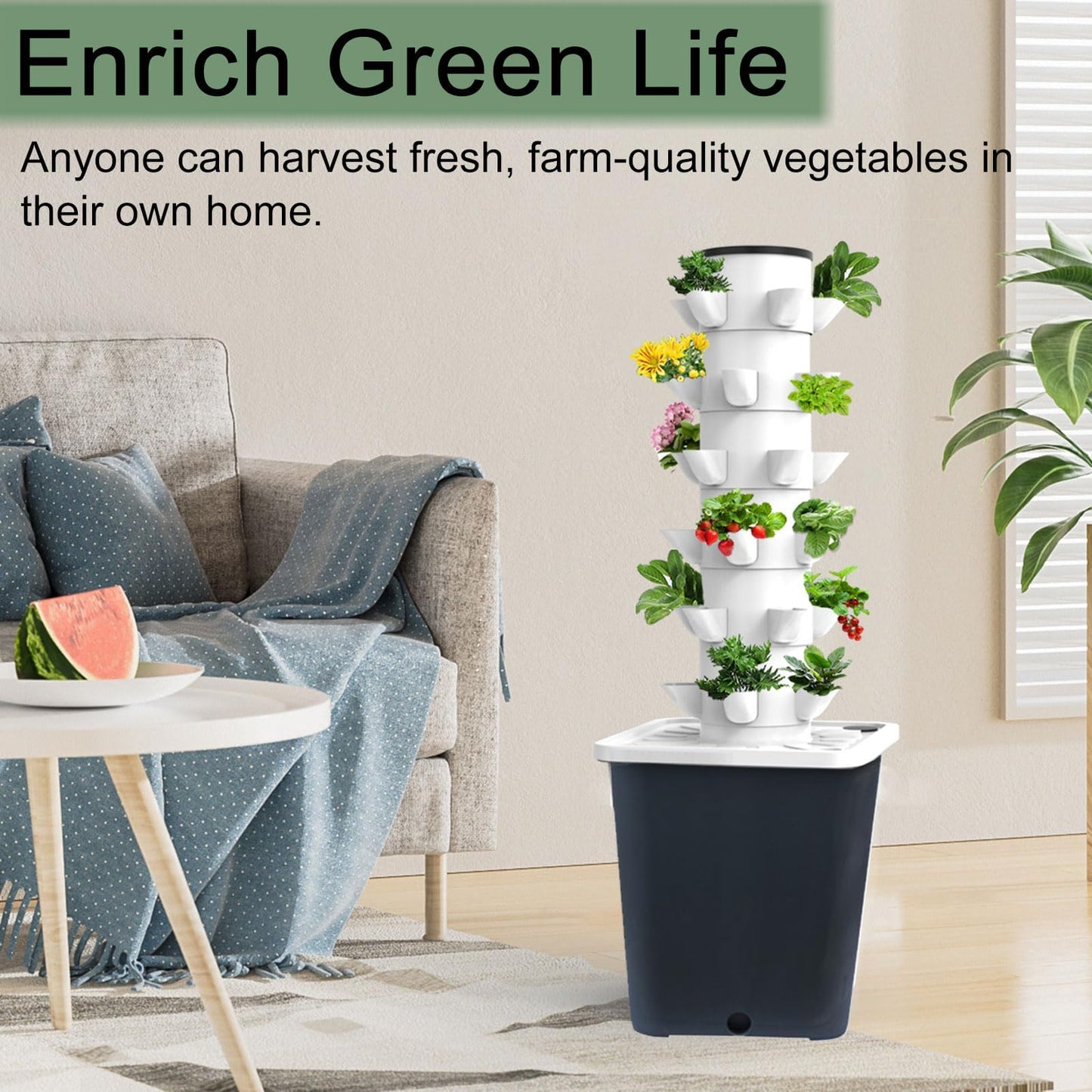 JPWDDWYT Hydroponics Tower Indoor Growing System Vertical Garden Planter Indoor Smart Garden Kit with Pump and Movable Water Tank Vegetable Plant Gift for Gardening Lover (30-Plants)