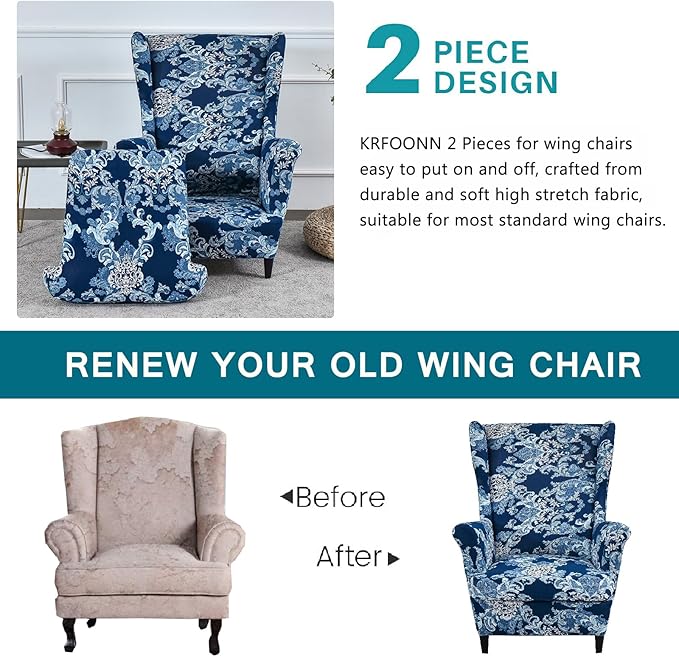 KRFOONN Wingback Chair Cover Slipcovers 2 Piece Stretch Wing Chair Covers
