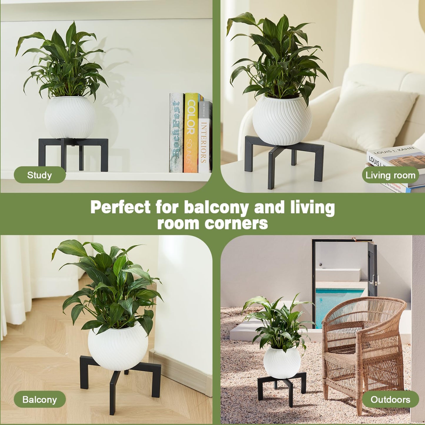 Phikrou Metal Plant Stands Indoor Outdoor, Heavy-Duty Short Black Plant Holder for 5-12 Inch Flower Pots - 1/2/3 Pack Low Stand for Balcony, Corner, Desk, Table Top (Plant Not Included)(3Pcs)