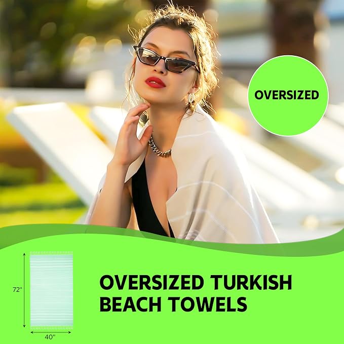 HAVLULAND Turkish Beach Towels, Oversized 40"x72" Turkish Bath Towel, Highly Absorbent Quick Dry Sand Free Beach Towels for Beach Pool Spa Gym Yoga Travel Camping Picnic Blanket - Grey