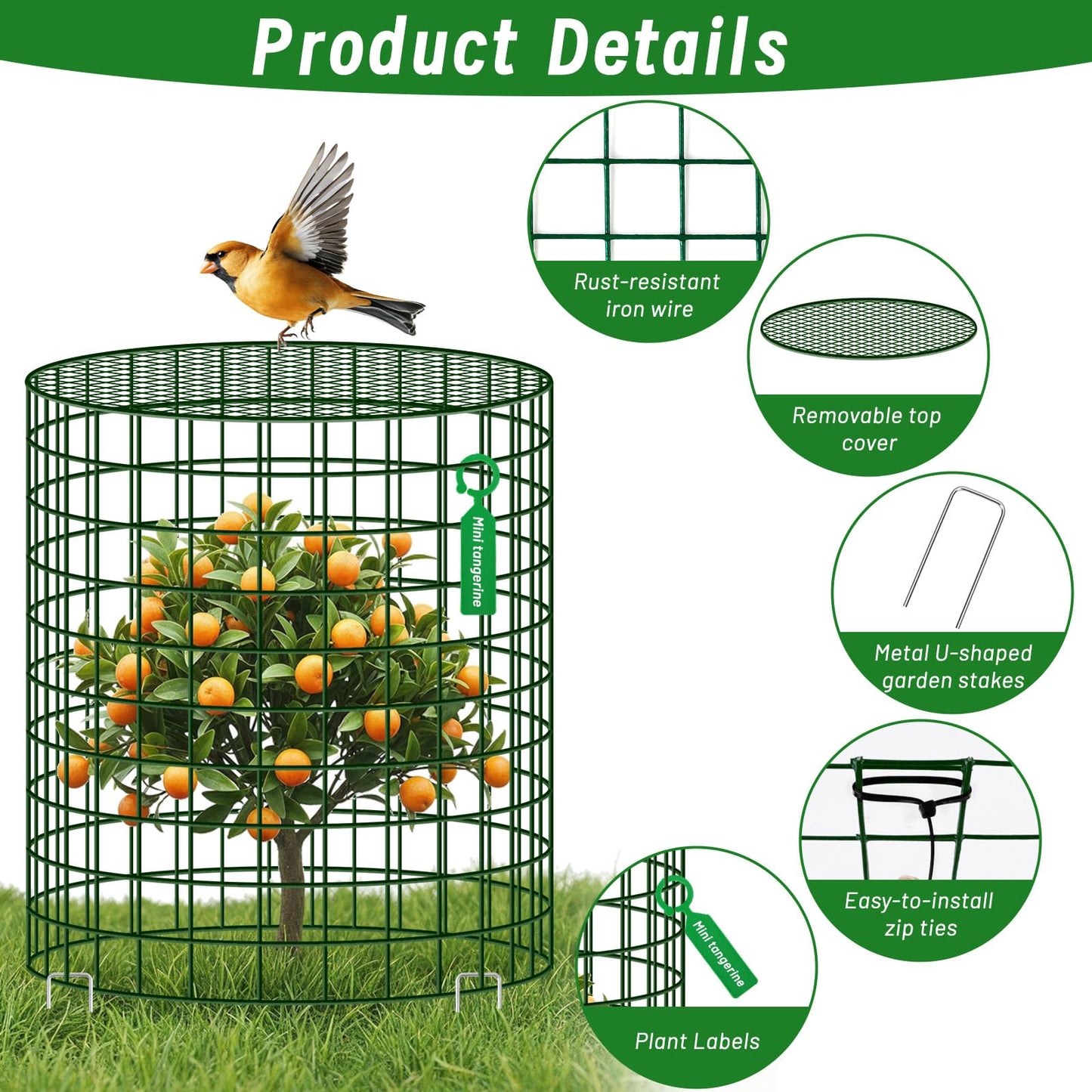 Convivium Plant Protectors from Animals 6 Packs, 13 x 12 in Metal Chicken Wire Cloche Plant Cages for Outdoor Plants, Garden Fencing Animal Barrier with Detachable Dome Lid, Stakes & Zip Ties