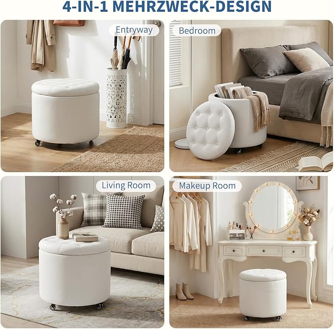 Furniliving Upholstered Button Tufted Round Ottoman
