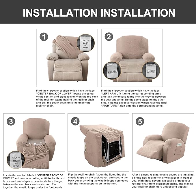 Genina Recliner Chair Covers, Stretch Reclining Chair Cover, Recliner Sofa