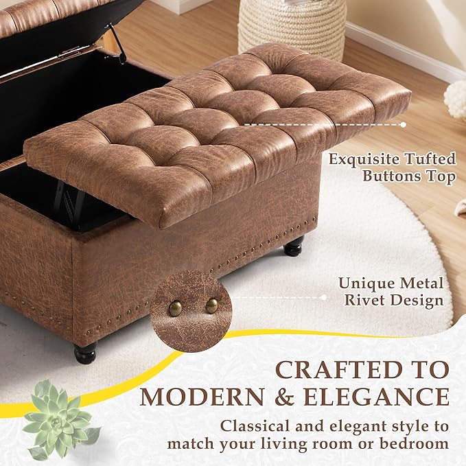 36" Large Square Ottoman with Storage, Tufted Upholstered Storage Ottoman with