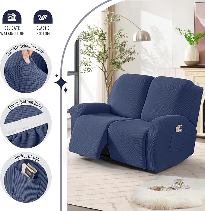 TAOCOCO Recliner Loveseat Slipcover, 6 Pieces Dual Recliner Sofa Covers