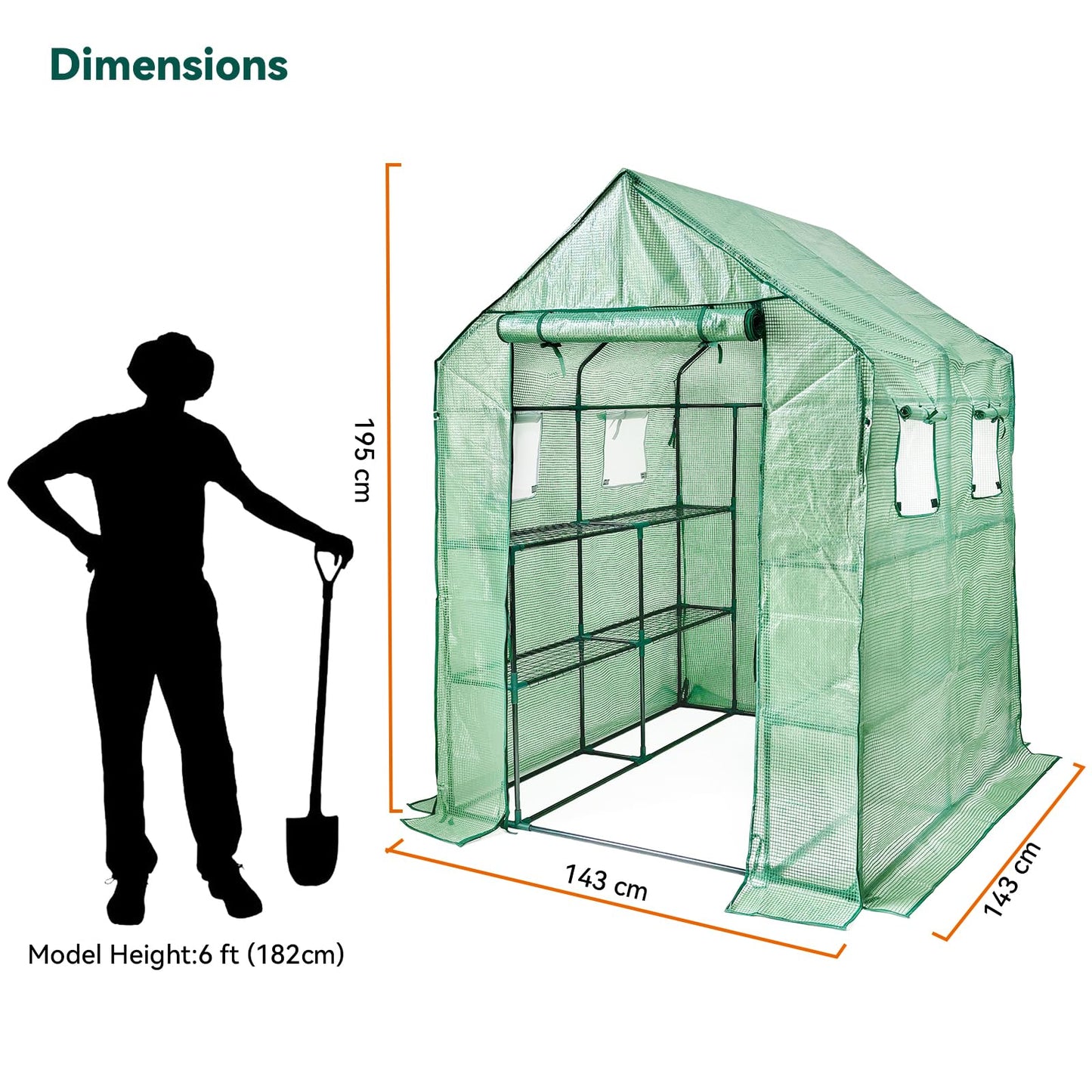Walk in Greenhouse with Shelves,Plastic Growhouse Frame for Garden,12 Tiers Green House with Reinforced PE Cover and 4 Windows,56" L x 56" W x 77" H,for Indoor Outdoor Seeding and Plant Growing