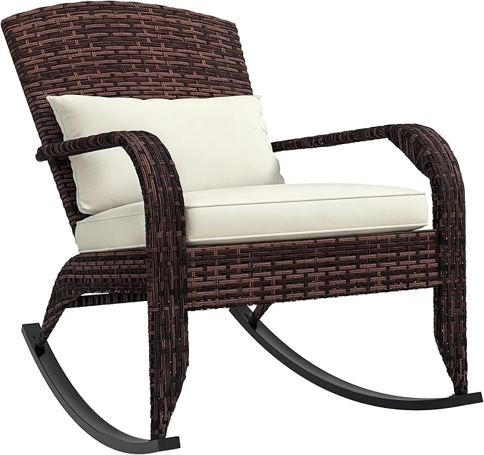 Outsunny Outdoor Wicker Adirondack Rocking Chair, Patio Rattan Rocker Chair