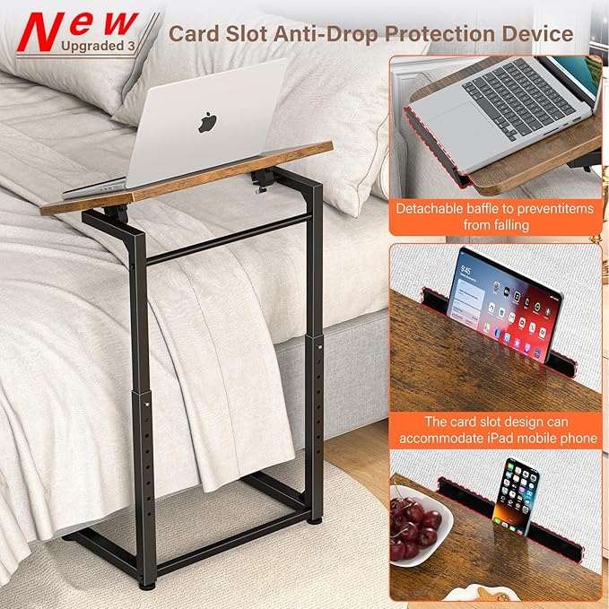 Tv Tray Table Set of 2, 8-Level Adjustable Height Couch Side Table，90° Tilt