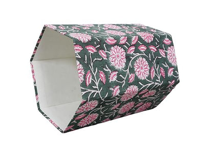 Generic 3.3 Gallon Cotton Hand Block Printed Paper Waste Basket |Small Decorative Trash Can for Housewarming Gifts in Living Room, Bedroom, Bathroom | Eco-Friendly, Plastic-Free (1, LIGHT PINK GREEN)