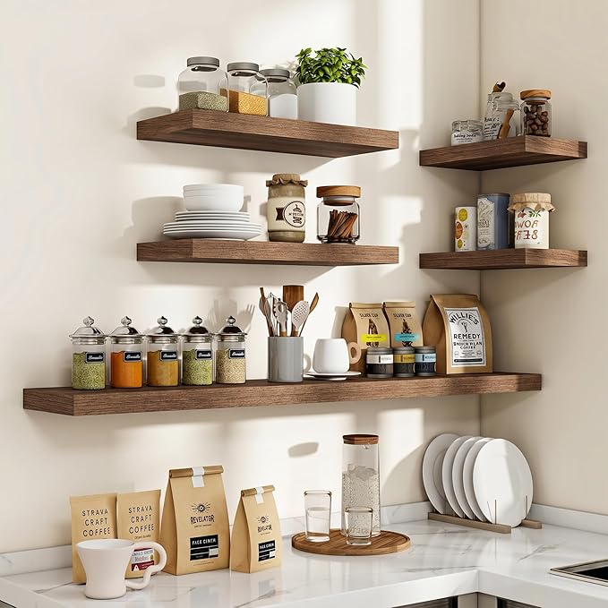 Acovy 72 Inch Floating Shelves, 3D Textured Wood Grain, Wooden Shelves