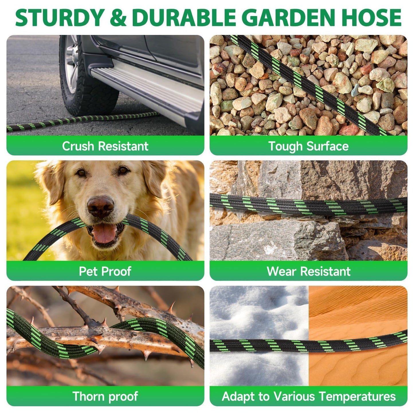 Ahititi Garden Hose 100 ft Water Hose Flexible Non-Expandable Outdoor Heavy Duty Lightweight Leakproof Kink-free flex Watering Hose Pipe for 3/4 inch Fitting Yard Lawn Outside Car Wash