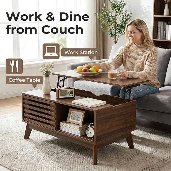 Lift Top Coffee Table with Storage 35 in, Mid Century Modern Living Room Table