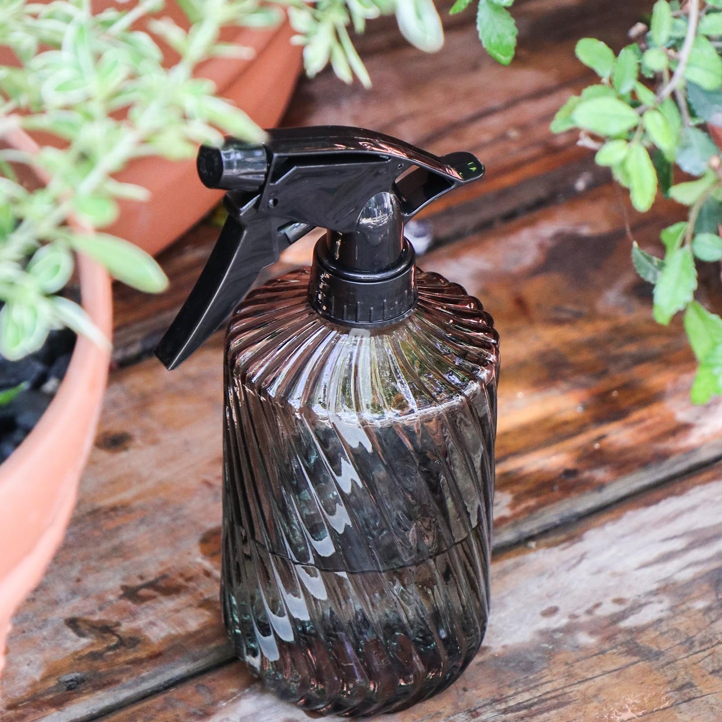 OFFIDIX Fine Mist Plant Mister,Handheld Pressure Glass Spray Bottles,0.45L/15.22oz Watering Can with Adjustable Nozzle for Outdoor Indoor Gardening and Cleaning Work(Diagonal Gray)