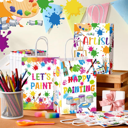 Kolldenn 24 Pcs Art Party Favors Bags Paint Gift Goodie Paper Bags with Handles Splatter Art Candy Pouch‌ Artist Treat Pouch‌ for Painting Splatter Birthday Party Decorations Supplies
