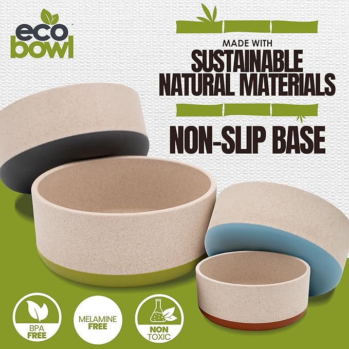 Palz&Co EcoBowl with Lid for Dogs & Cats, 48 oz Gray - Natural Bamboo Pet Bowl with Non-Slip Base, Pet Food and Water Dish, Dishwasher Safe