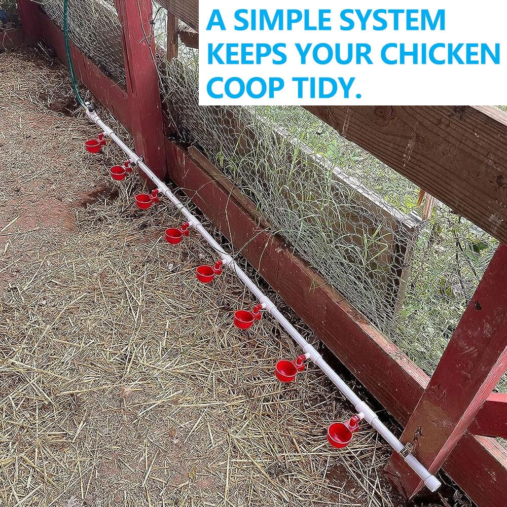 Automatic Chicken Watering System with 1/2" PVC Pipe & Hose Connector Kit, Leak-Proof and Easy-Assembly Chicken Drinker for Coops, Compatible with Water Tanks
