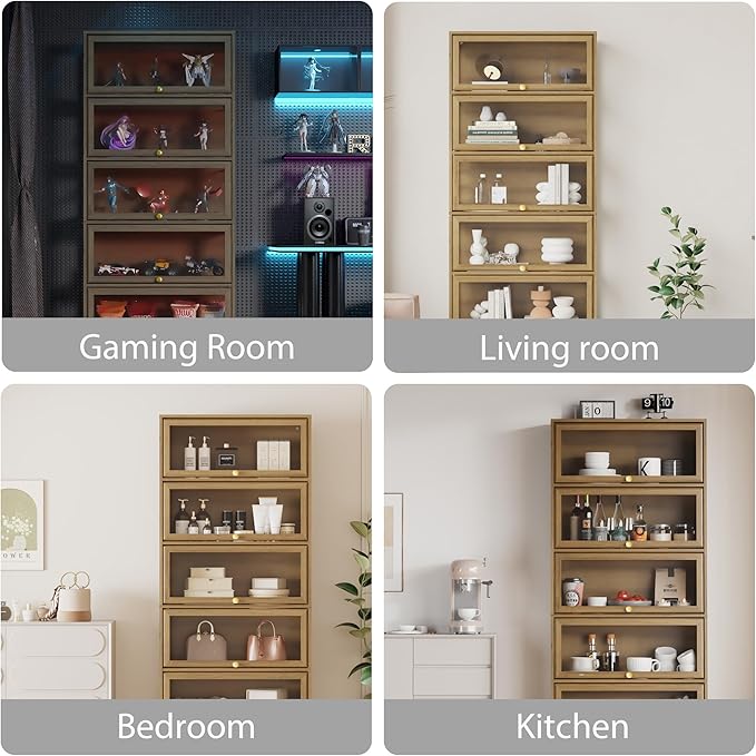 Display Cabinet with Acrylic Glass Doors, 5-Tiers Curio Cabinet with LED