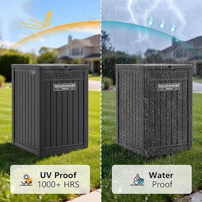 Package Delivery Box for Outside, Storage Box with Lockable Secure, Outdoor Resin Package Drop Container Waterproof for Backyard, Garden, Patio & Lawn, Black