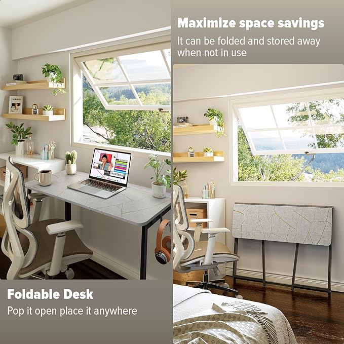 WOHOMO Folding Desk, Small Writing Desk 39.4", Space-Saving Foldable Laptop